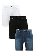 Boohoo 3 Pack Denim Shorts In Skinny Fit