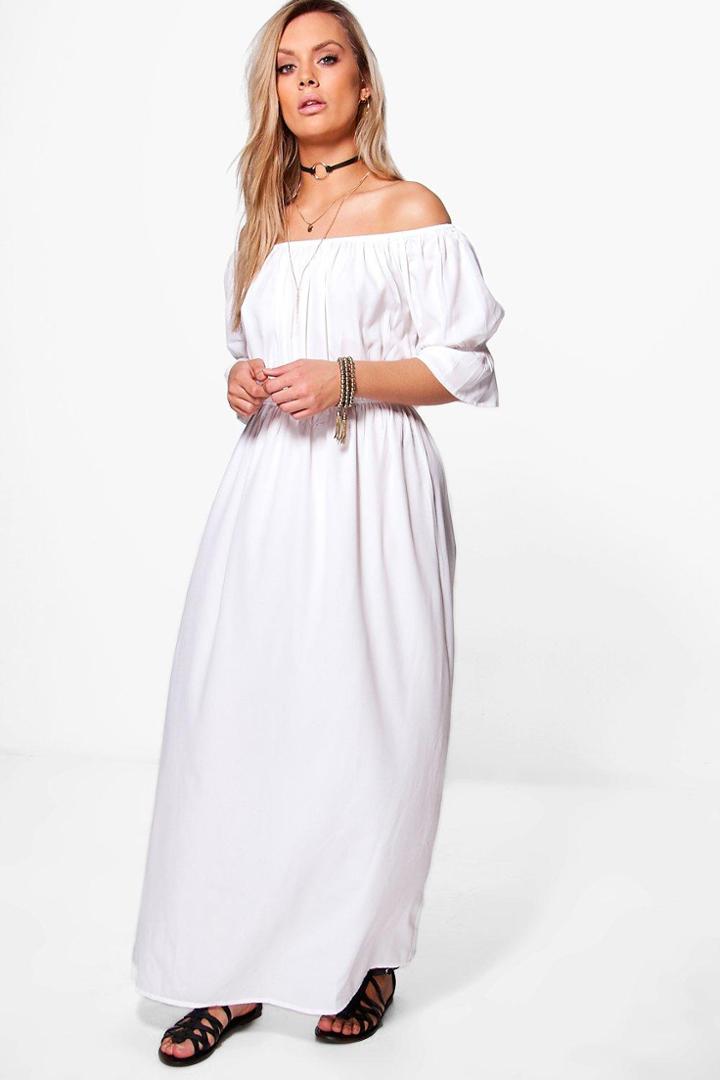 Boohoo Plus Annie Off The Shoulder Woven Maxi Dress White