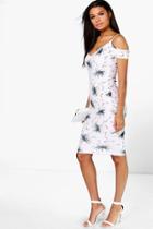 Boohoo Mia Cold Shoulder Floral Midi Dress Pink