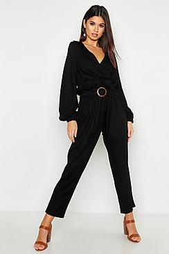 Boohoo Linen Look Belted Tapered Trouser