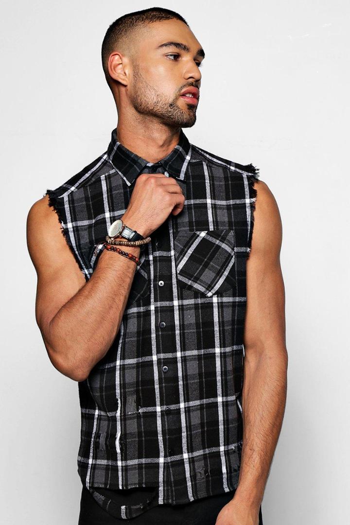 Boohoo Sleeveless Raw Edge Shirt Grey