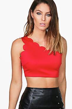 Boohoo Amelia Scallop One Shoulder Crop