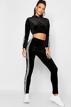 Boohoo Stripe Side Velvet Trouser Co-ord Set