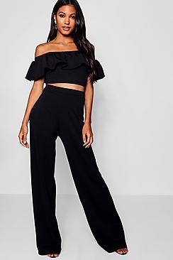 Boohoo Bandeau And Wide Leg Trouser Co-ord