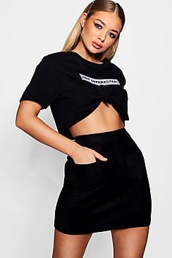 Boohoo Sarah Suedette Double Pocket Mini Skirt