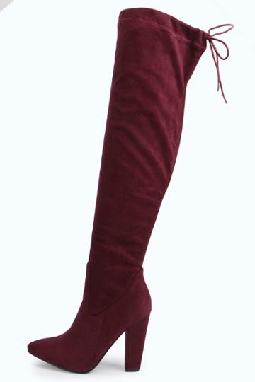 Boohoo Rose Block Heel Over The Knee Boot - Burgundy