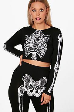 Boohoo Plus Hannah Halloween Skeleton Crop Top