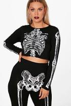 Boohoo Plus Hannah Halloween Skeleton Crop Top