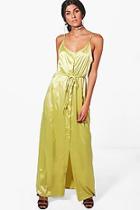 Boohoo Suzie Satin Strappy Button Maxi Dress