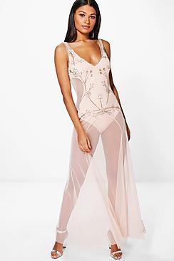 Boohoo Boutique Rita Embellished Mesh Maxi Dress