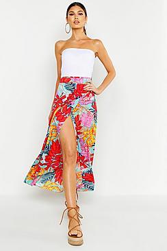 Boohoo Large Palm Print Wrapped Maxi Skirt