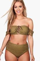 Boohoo Plus Sara Lace Up Crochet High Waist Bikini