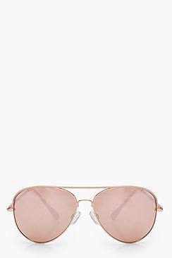 Boohoo Mia Rose Gold Lens Aviator Sunglasses