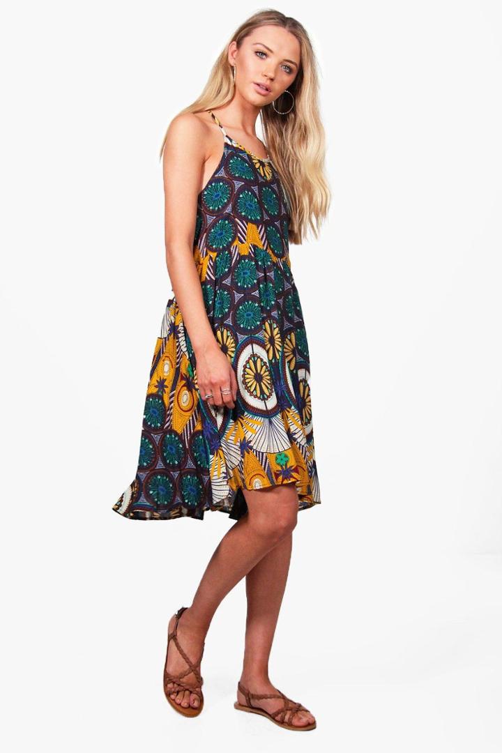 Boohoo Posie Halterneck Printed Shift Dress Multi