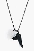 Boohoo Matte Black Wing Charm Necklace