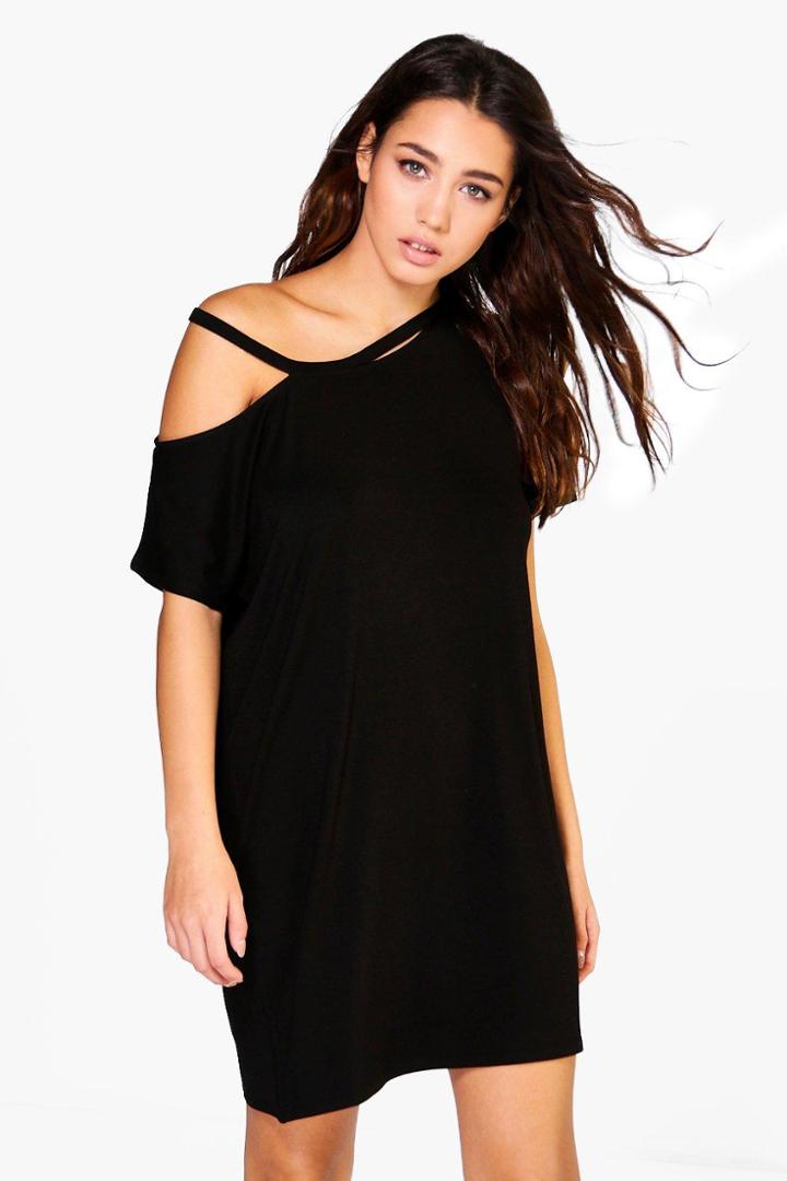 Boohoo Mia Strappy T-shirt Dress Black