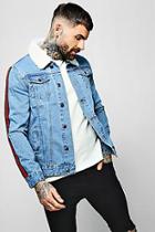 Boohoo Borg Collar Denim Jacket With Side Tape
