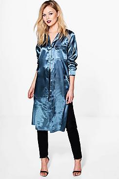 Boohoo Petite Rachel Maxi Satin Shirt