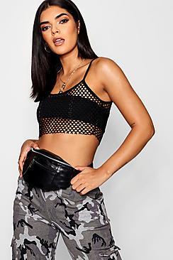 Boohoo Scarlett Fishnet Strappy Raw Edge Cami