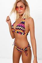 Boohoo Bahamas Zig Zag Print Push Up Enhance Triangle Bikini