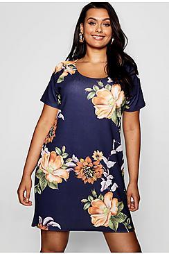 Boohoo Plus Cap Sleeve Floral Shift Dress