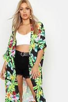 Boohoo Plus Tropical Palm Printed Kimono