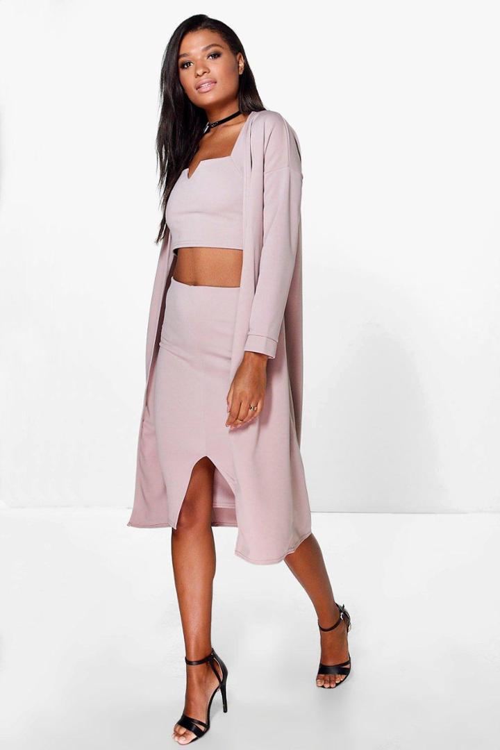 Boohoo Julia Collarless Duster Mauve