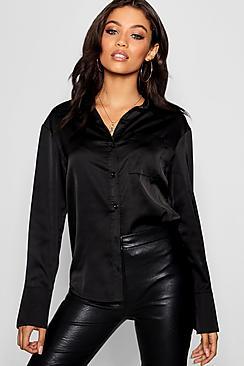 Boohoo Satin Pocket Woven Shirt