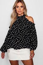 Boohoo Plus Micro Ruffle Cold Shoulder Spot Top