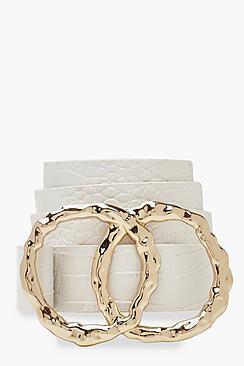 Boohoo Hammered Double Circle Faux Croc Belt