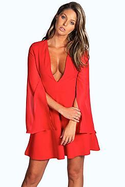 Boohoo Juliette Chiffon Sleeve Skater Dress