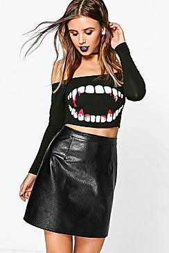 Boohoo Petite Emma Teeth Print Halloween Crop
