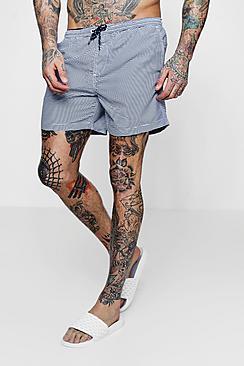 Boohoo Navy Stripe Swim Shorts