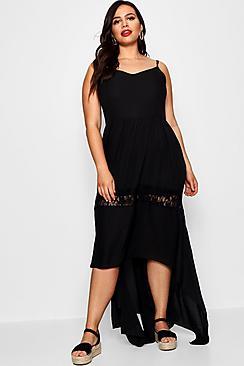 Boohoo Plus Lydia Crochet Star Trim Dip Hem Dress