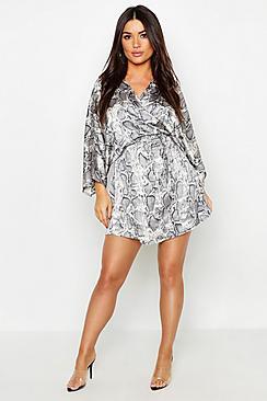 Boohoo Satin Snake Print Wrap Dress