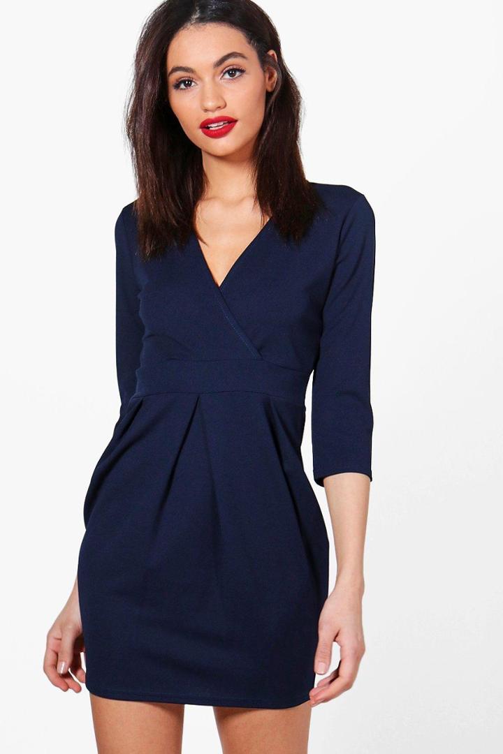 Boohoo Erin Wrap Over Tailored Dress Navy