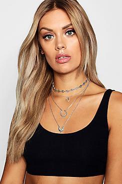 Boohoo Plus Naomi Moon Multi Layer Choker Necklace