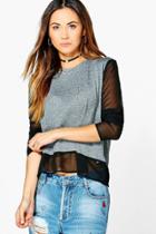 Boohoo Kyra Mesh Insert Long Sleeve Top Grey