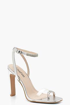 Boohoo Flat Heel Clear And Diamante Sandals