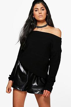 Boohoo Maria Slash Neck Rib Crop Jumper