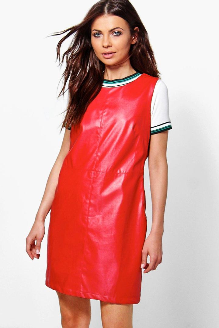 Boohoo Ariela Faux Leather A-line Pinafore Dress Poppy