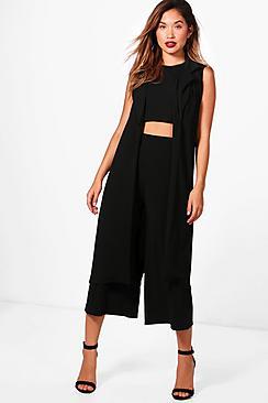 Boohoo 3 Piece Crop Culotte & Duster Co-ord Set