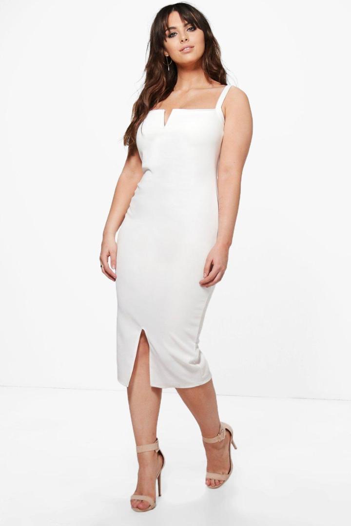 Boohoo Plus Amber Split Front Midi Dress White