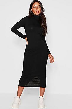 Boohoo Jumbo Rib Roll Neck Midi Dress
