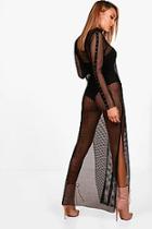 Boohoo Dana Fishnet Stud Trim Maxi Dress