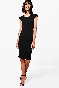 Boohoo Sarah Scallop Sleeve Dress