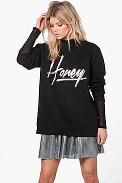 Boohoo Alice Slogan Oversized Sweat Shirt