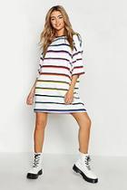 Boohoo Stripe Rainbow T-shirt Dress