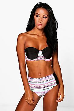 Boohoo Aruba Aztec Underwired Contrast Bikini