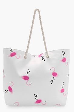 Boohoo Lucy Flamingo Print Beach Bag